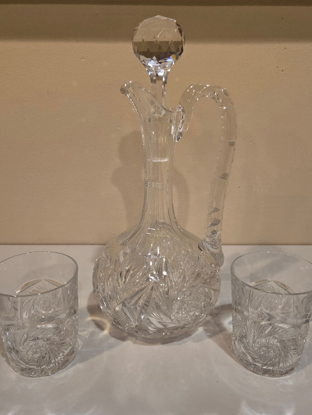 Hawkes Brilliant Period Cut Crystal Decanter With 2 Rocks Glasses